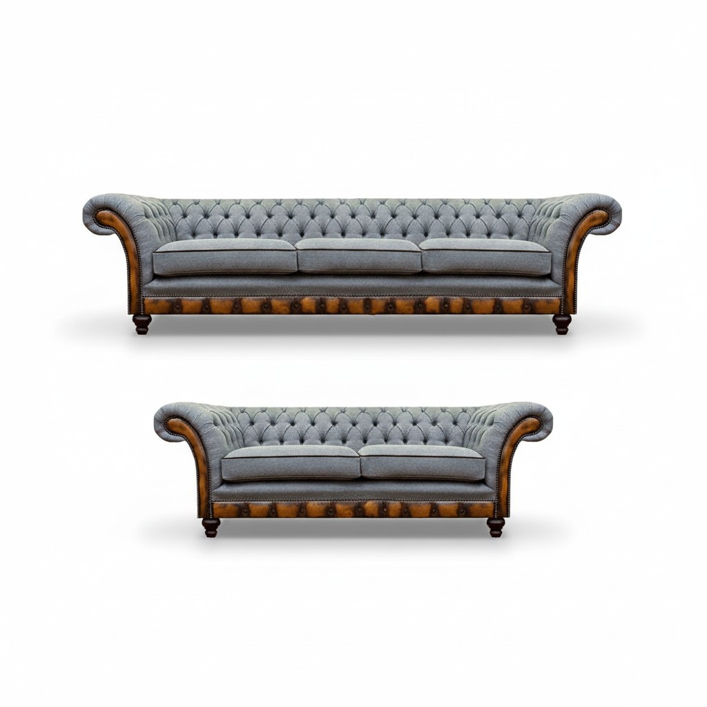 Gray Chesterfield fabric sofas luxurious living room couch set 2-piece