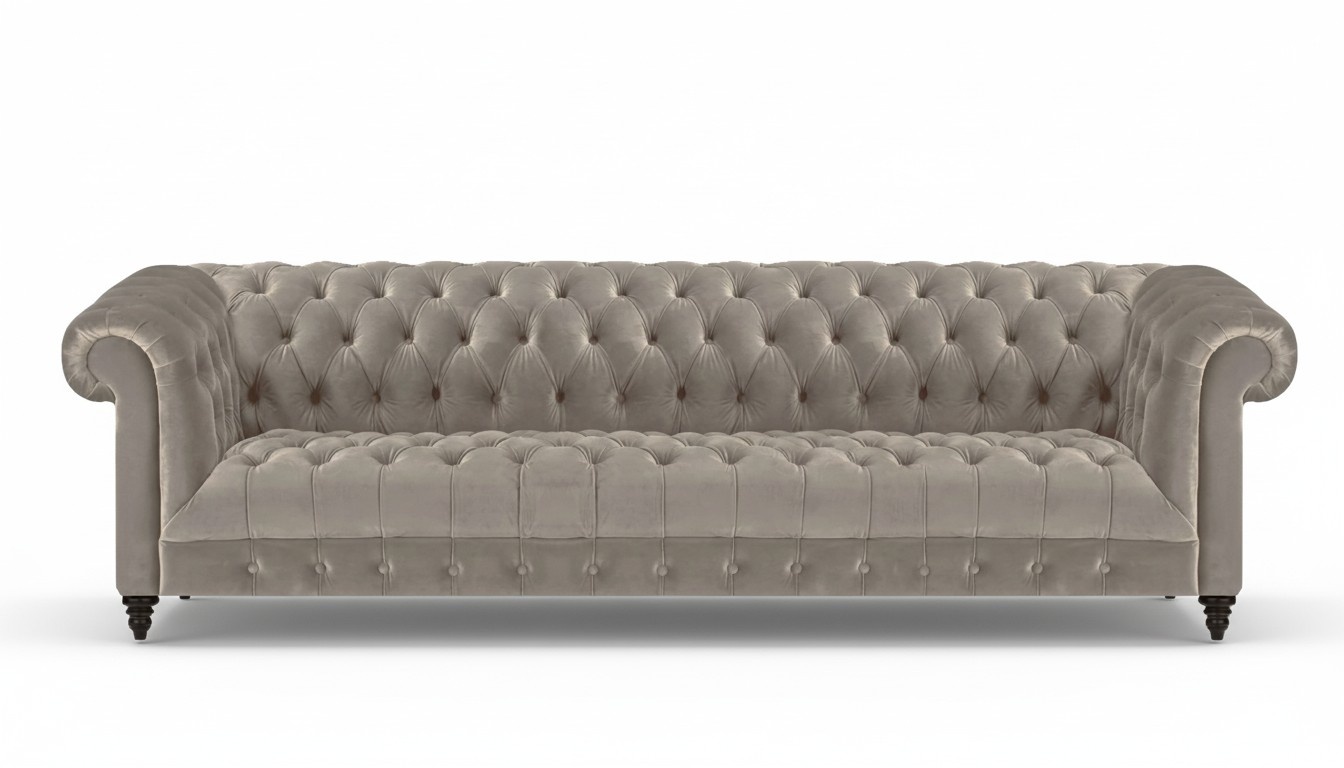 Gray furniture upholstered Chesterfield four-seater sofa couch living room