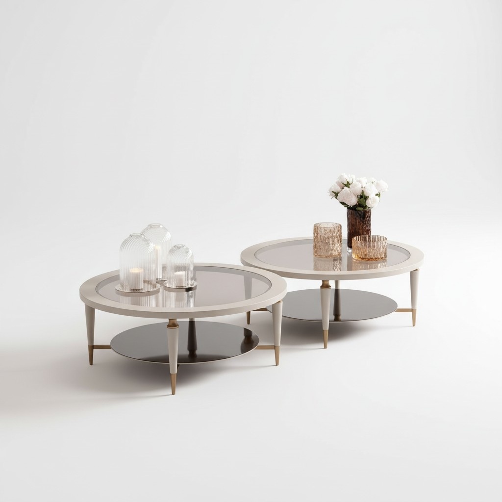 Group coffee tables side tables set 2 pieces coffee tables beige wood