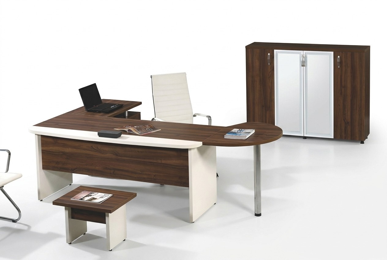 Group office corner office desk study furniture cabinet 3pcs wood brown