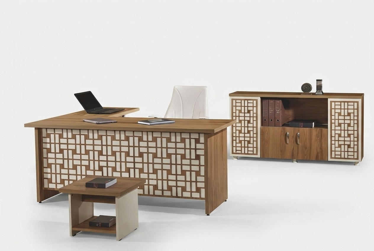 Group office corner office desk study furniture cabinet 3 pcs wood brown