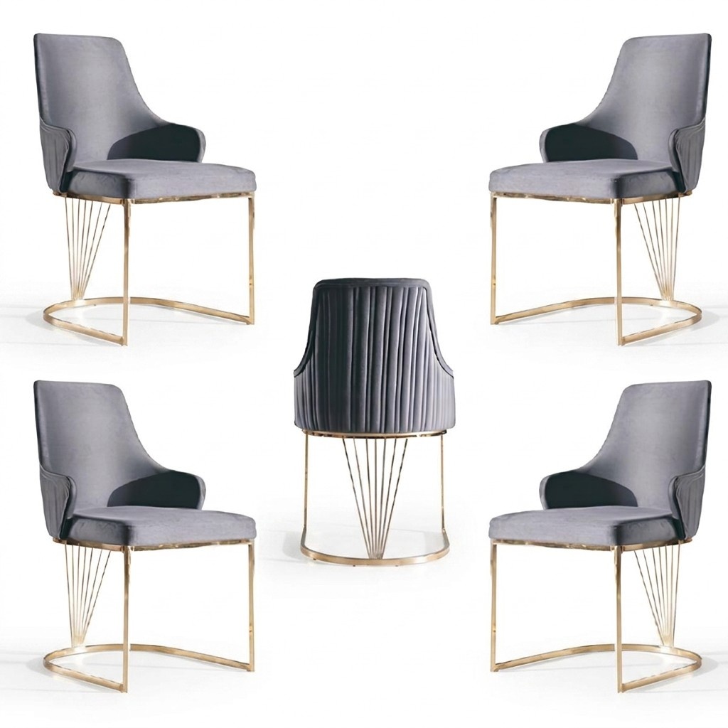 Group Set 4x Armchair Chair Design Fabric Upholstery Chairs Dining Room