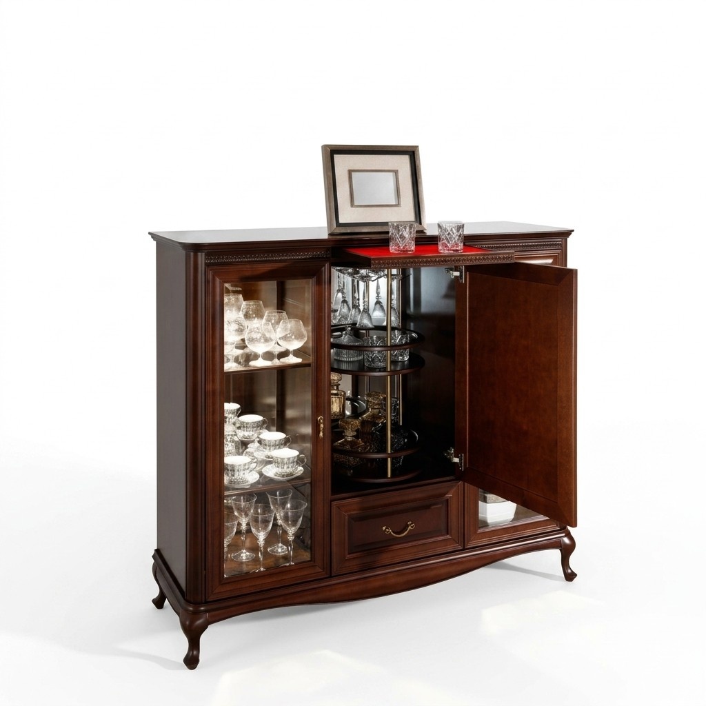 House bar cabinet sideboard with rotating bottles cabinet display case wood