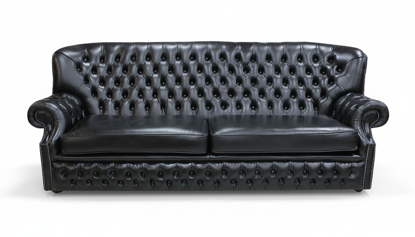 Classic Chesterfield Sofa 4-Seater Black Faux Leather Upholstered With Cushions Living Room Tall Backrest Couch New