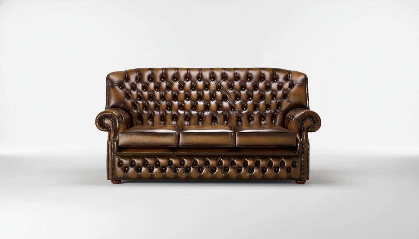 Tall Back Chesterfield Leather Sofa Couch Upholstered 3-Seater Classic Comfortable Furniture