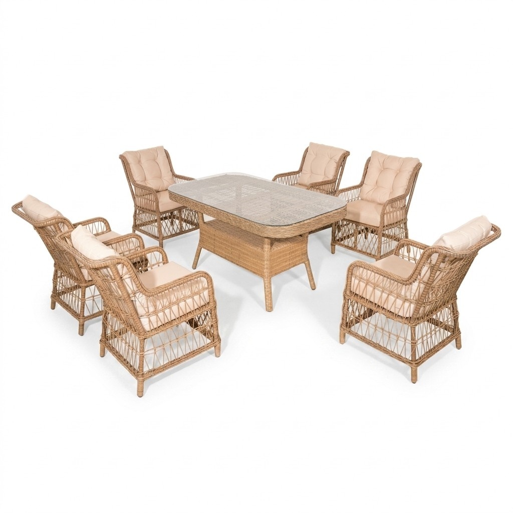 High-quality rattan garden furniture set, 7-piece sofa set with table and chairs.