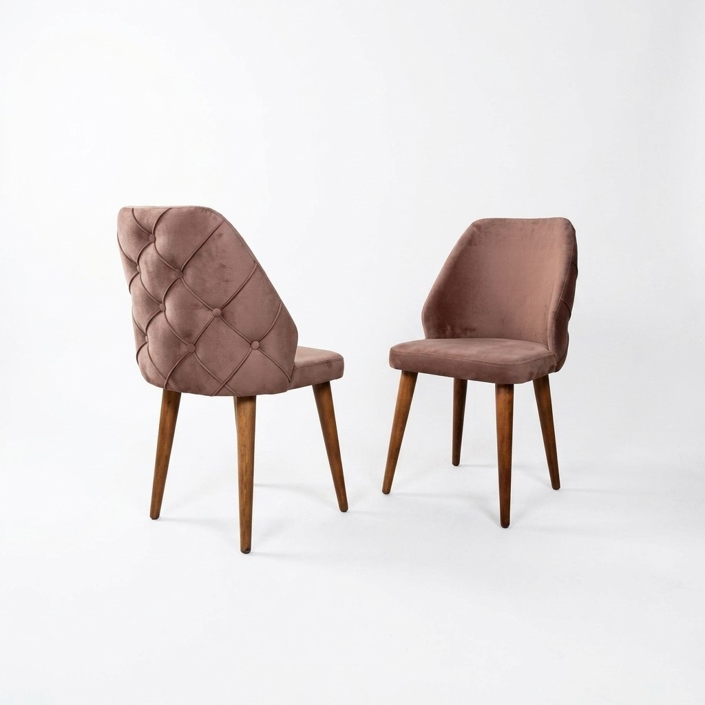 Wooden upholstered chair beige back Chesterfield on wooden legs for dining room