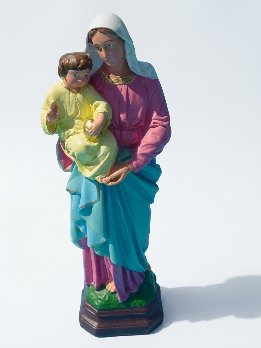 Holy decorative sculpture designed as standing woman holding child 40cm