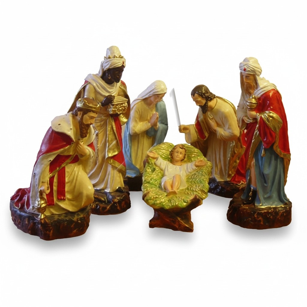Decorative colorful holy figures of mother mary, king, baby, jesus 50cm