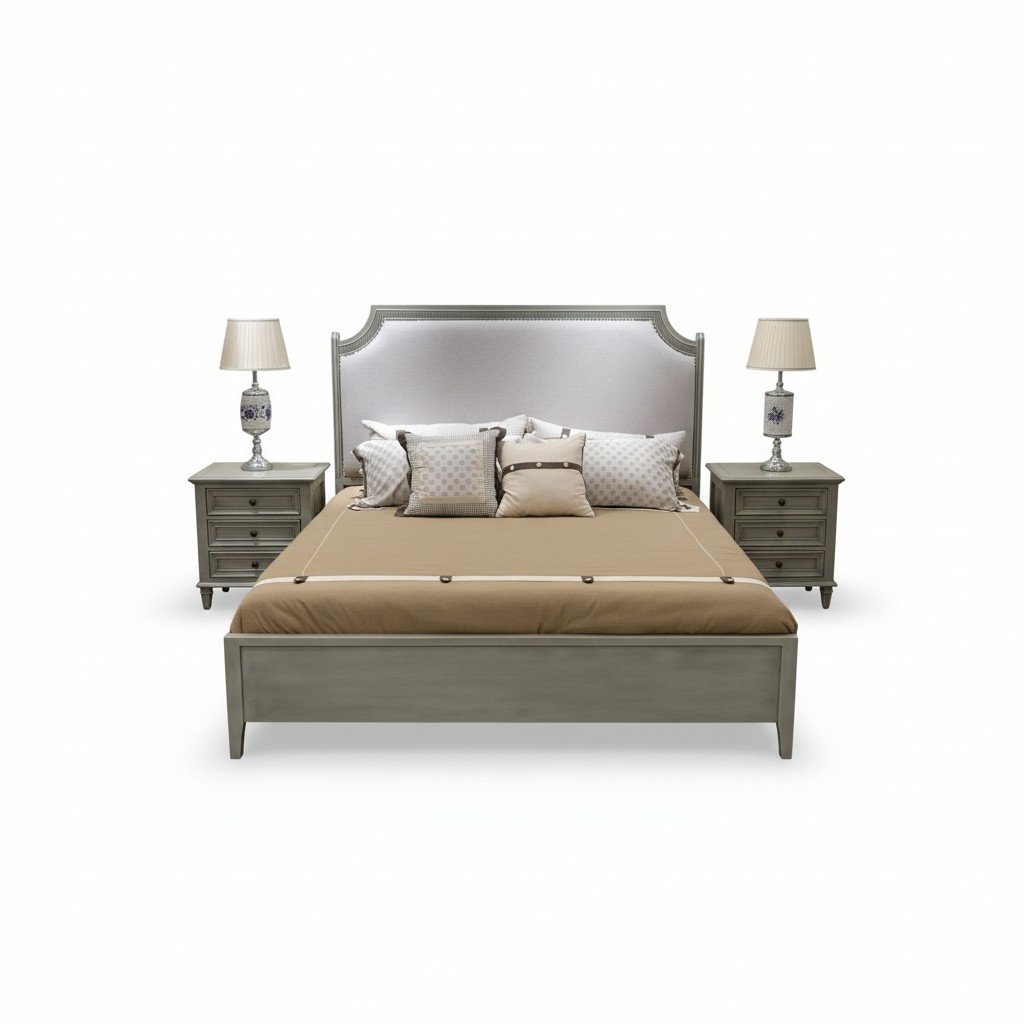 Hotel Bed Bedroom Set Beds 2x Bedside Table Wood Furniture 3pcs Grey Wood Sets