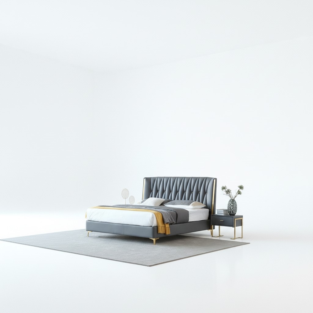 Hotel Luxury Design Beds Upholstery Metal Leather Bedroom Stainless Steel 180x200