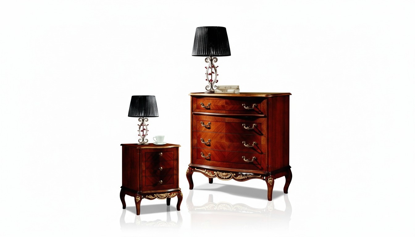 Italian baroque furniture bedside table bedroom small chest of drawers wood brown new