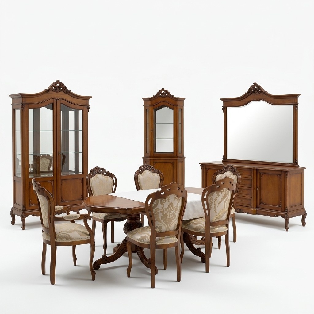 Italian Baroque Furniture Dining Room Table Chairs Dresser Display Cabinet Real wood