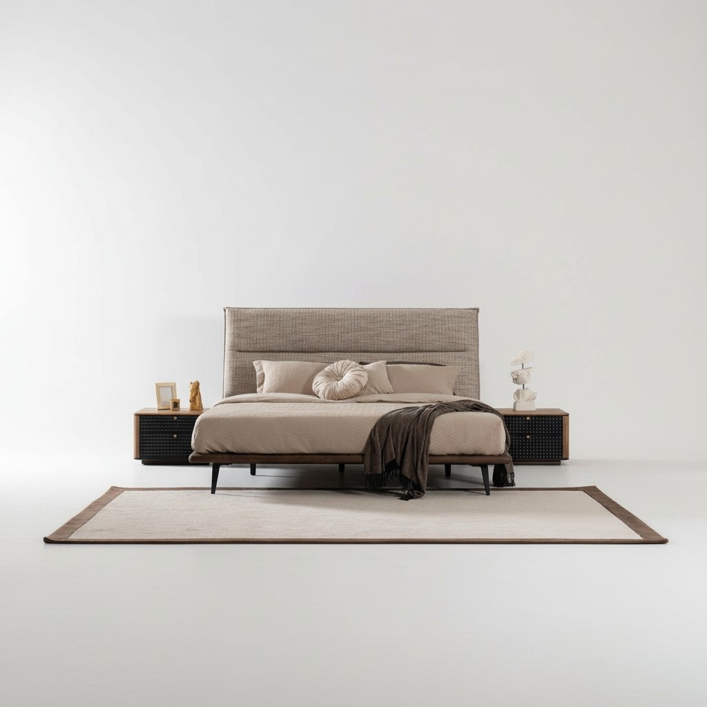 3pcs Luxury Italian Bedroom Bed 2x Bedside Table Modern Style