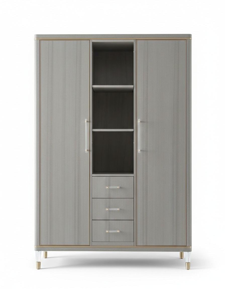 Modern style italian massive wardrobe for bedroom with swing door, sliding drawers & shelves