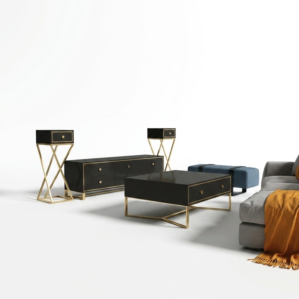 Italian Designer Furniture 2pcs. Set Chest of Drawers + Coffee Table High Gloss Stainless Steel