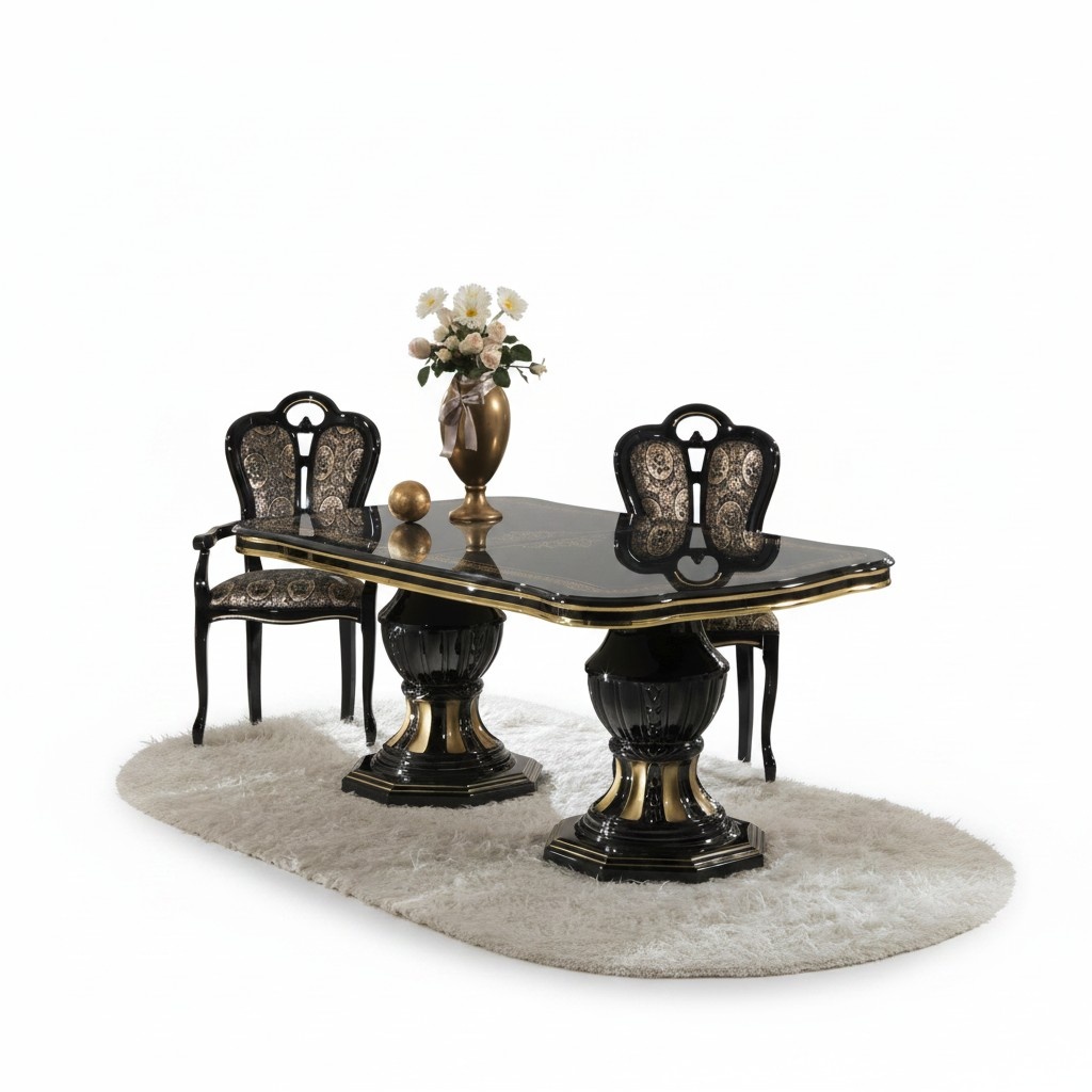 Baroque style made of real dining room rectangular massive gloss table
