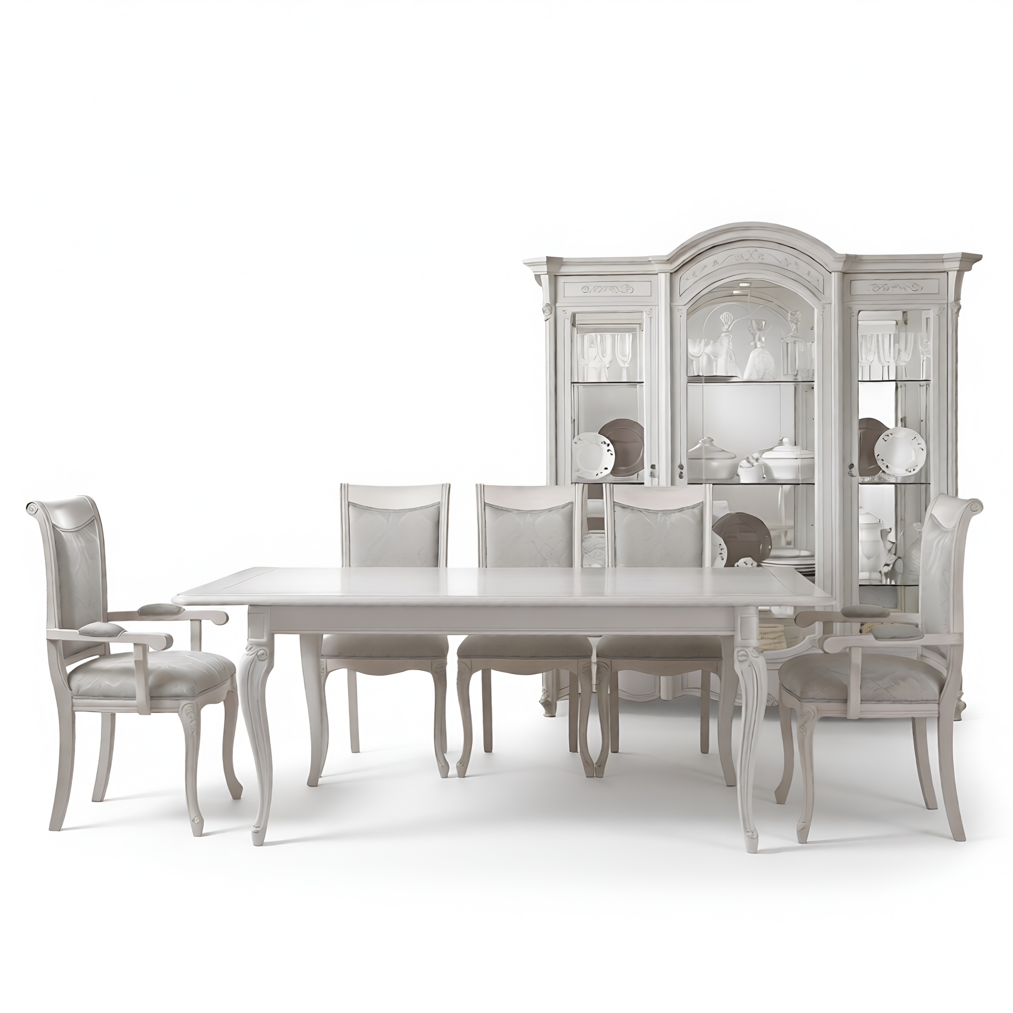 Italian Classic Style Dining Room 8 piece Set Dining Table + 6x Chairs + Display Cabinet New