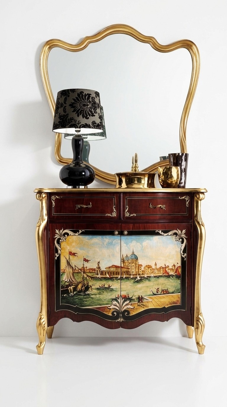 Italian Dresser Sideboard Hand Painted Cabinet Luxury Sideboard Italian Wood Brown