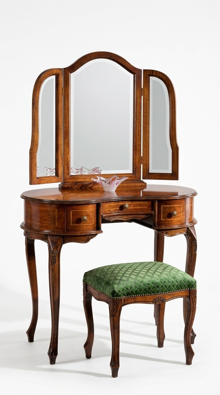 Italian Furniture Wood 2 Piece Luxury Dressing Table Stool Baroque Bedroom Furniture