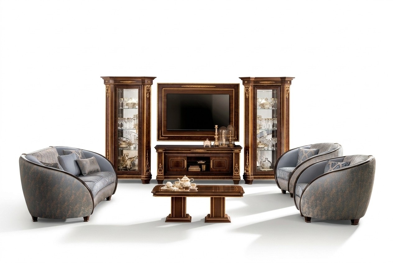 Living room set of 3+2+1 seater sofas/couches & armchair in art nouveau italian furniture arredoclassic