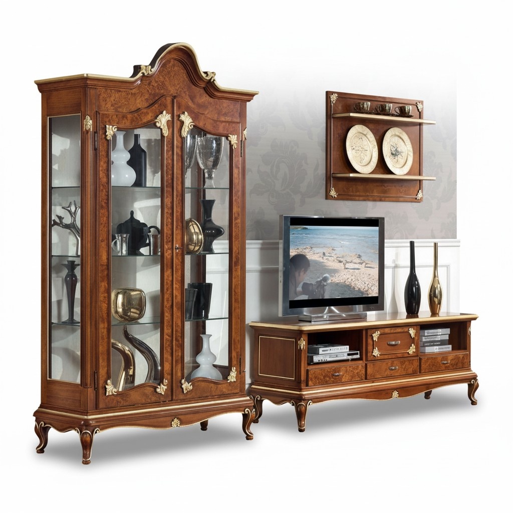 Italian Living Room Wall Unit rtv Tv Sideboard Cabinet Showcase Wall Shelf 3pcs