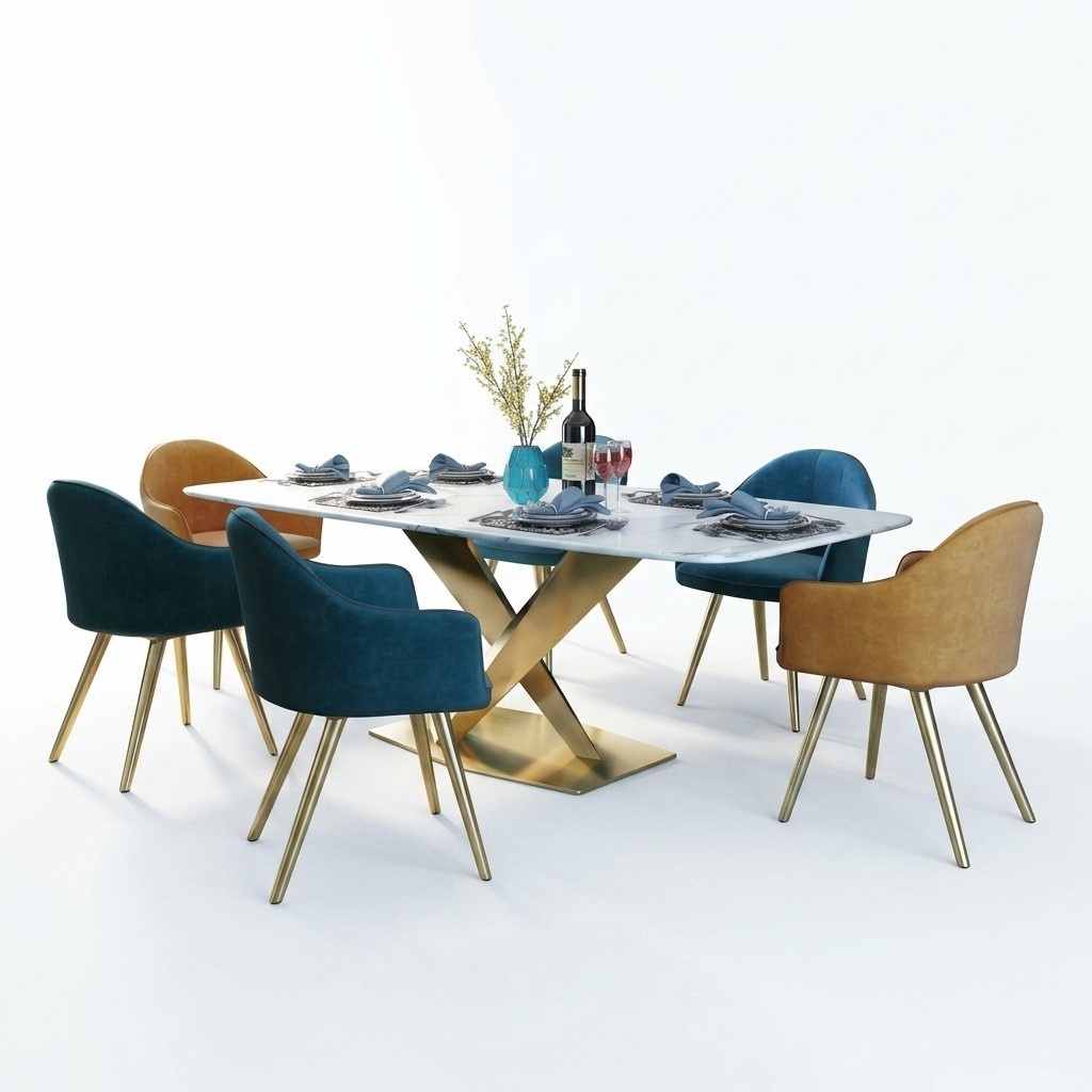Italian style furniture dining room group seat upholstery table set 7pcs table