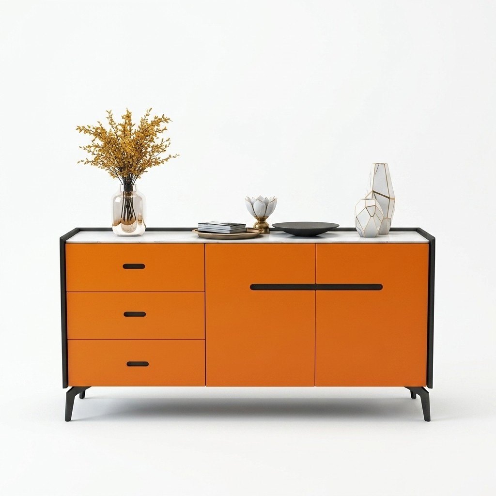 Italian Style Furniture High Dresser Designer Cupboard Cabinets Orange Sideboard