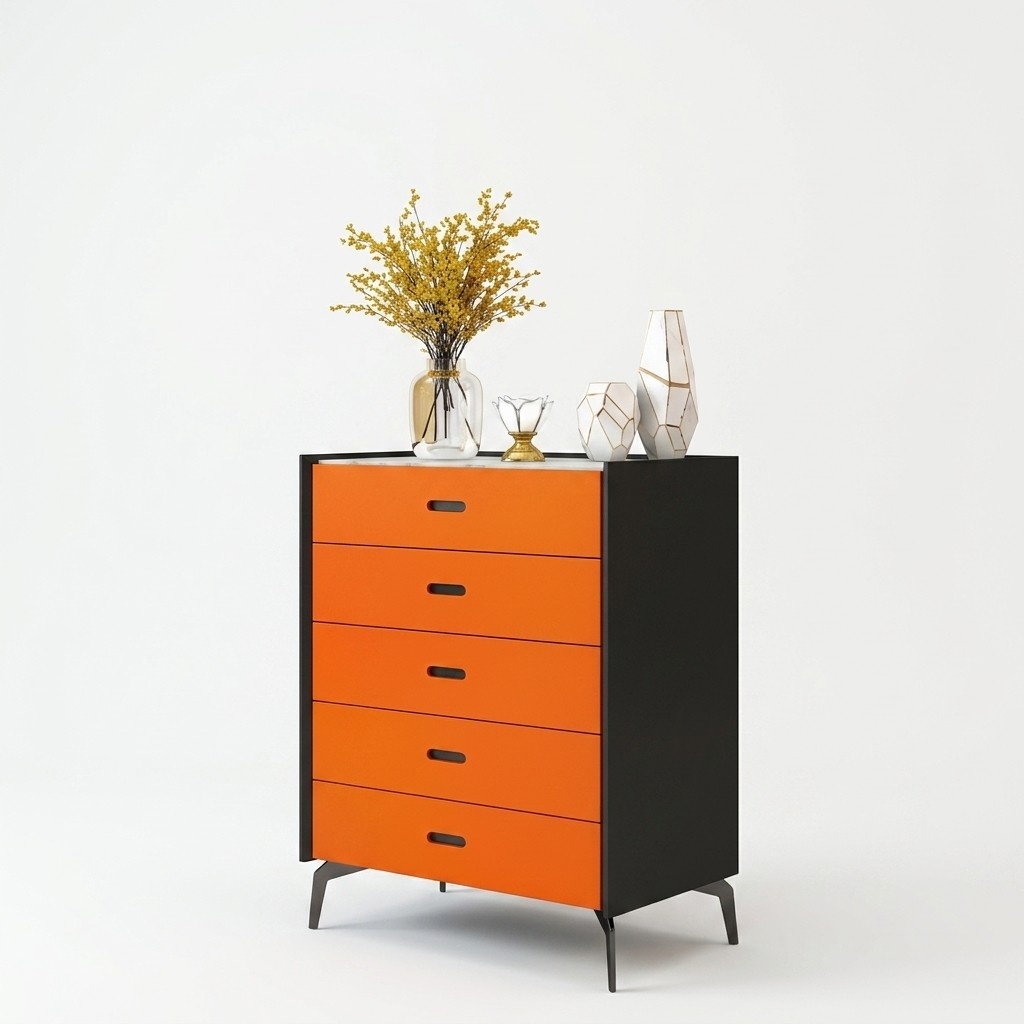 Italian Style Furniture High Chest of Drawers Cabinet Designer Cupboards Orange Sideboard