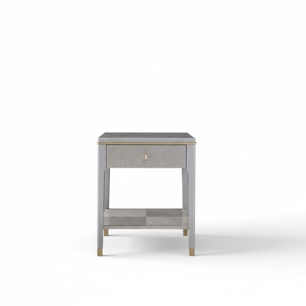 Modern style made of real wooden 2-level bedside table with a sliding drawer, Italian furniture model - MH2744-B