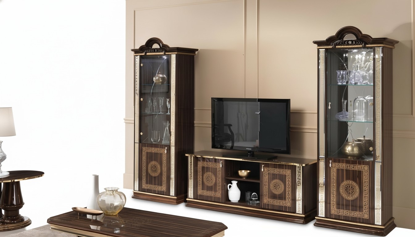 Italian living wall furniture cabinet display cabinet rtv 3pcs set luxury tv display cabinets glass