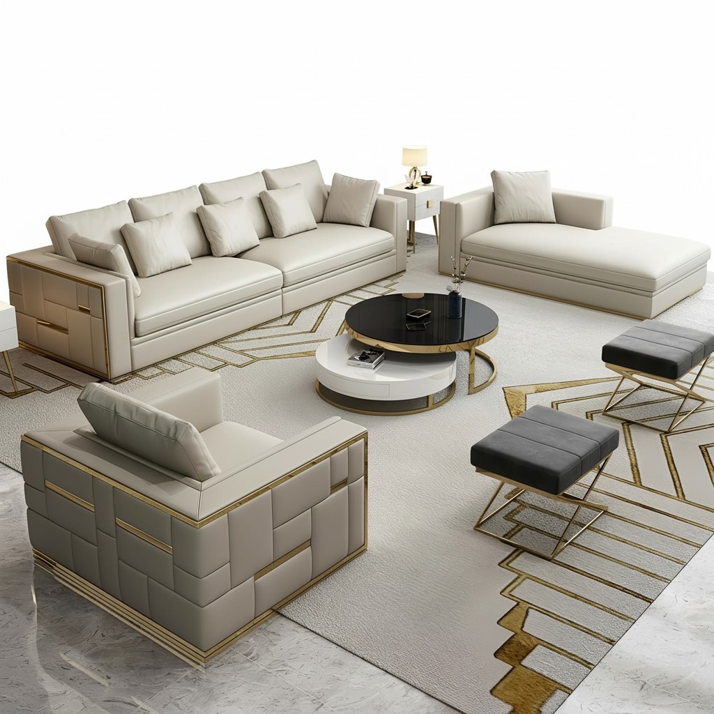 Italy design furniture sofa couch upholstery complete set set 4 + 2 + 2 couches leather