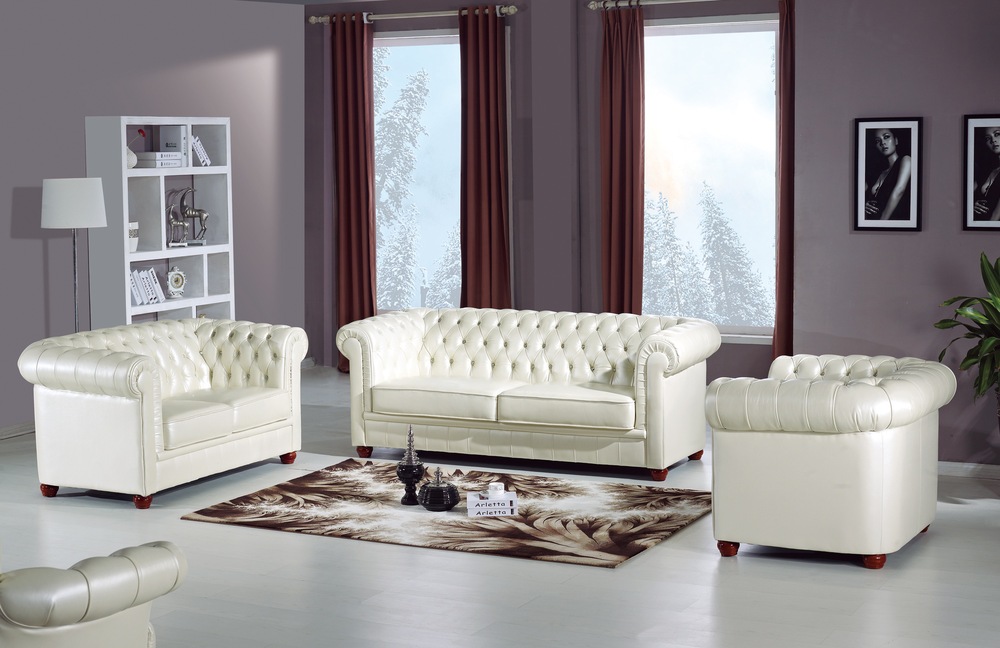 Complete Chesterfield Sofa Set 3+2+1 Seaters White Faux Leather Upholstered Comfortable Couches New