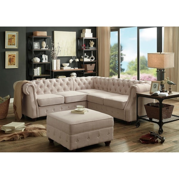 Chesterfield Corner Sofa Cute Pink Textile L-Shaped Couch Comfortable High-quality Sofa New