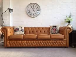 Chesterfield Big Sofa Modern 4-Seater Orange Comfy Couch With Cushions Faux Leather Upholstered