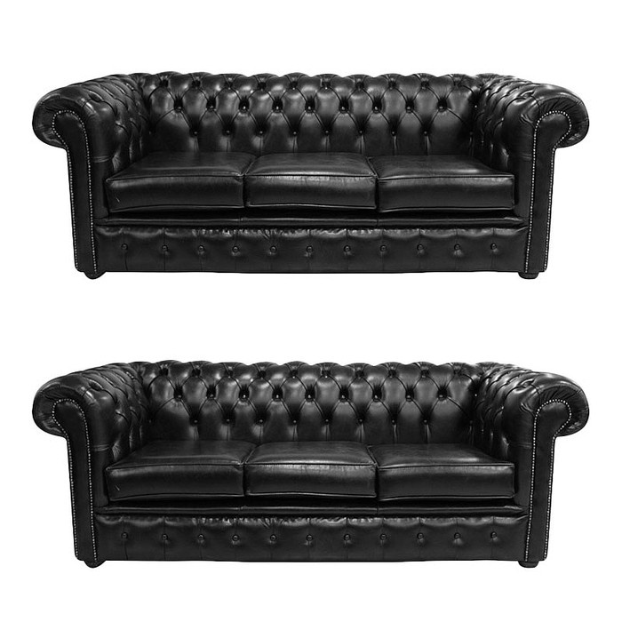 Chesterfield Luxurious Sofa Set 3+3 Seaters Premium Duo Couches Set Black Faux Leather New