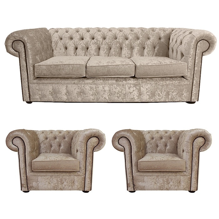 Chesterfield 3-Piece Sofa Set 3+1+1 Seaters Beige Faux Leather Upholstered Couches New