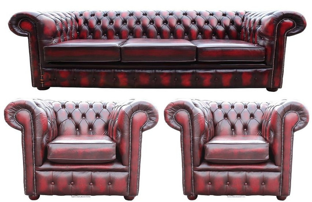 Chesterfield Sofa Set 3+1+1 Seaters Red Classic Faux Leather Comfortable Couches New