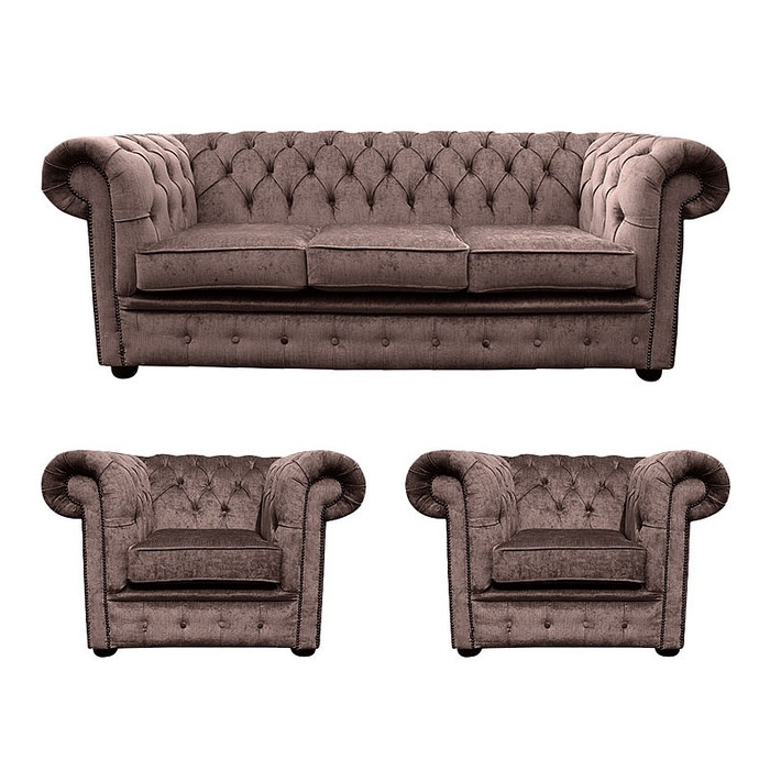 Chesterfield Sofa Set 3+1+1 Seaters Brown Beige Faux Leather / Textile Comfortable Couches New