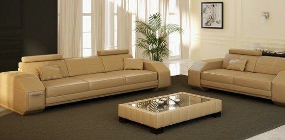 Sofa Set Couch Upholstery Leather Sofa 3+2+1 Classic Couches Seat BEIG