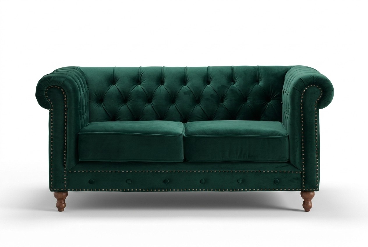 Classic Textile Sofa Chesterfield 2-Seater Loveseat New Green Upholstery Living Room JV Furniture