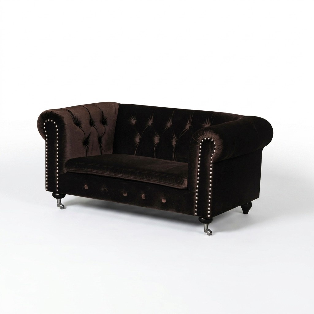 jvfurniture® - leather sofa couch royal brown upholstery 2-seater couch set New with Casters