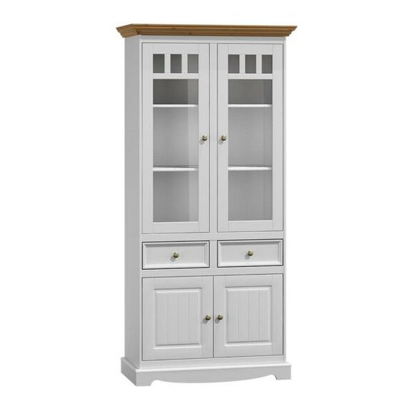 Classic Living Room Furniture White Brown Wood Showcase Cabinet Furniture