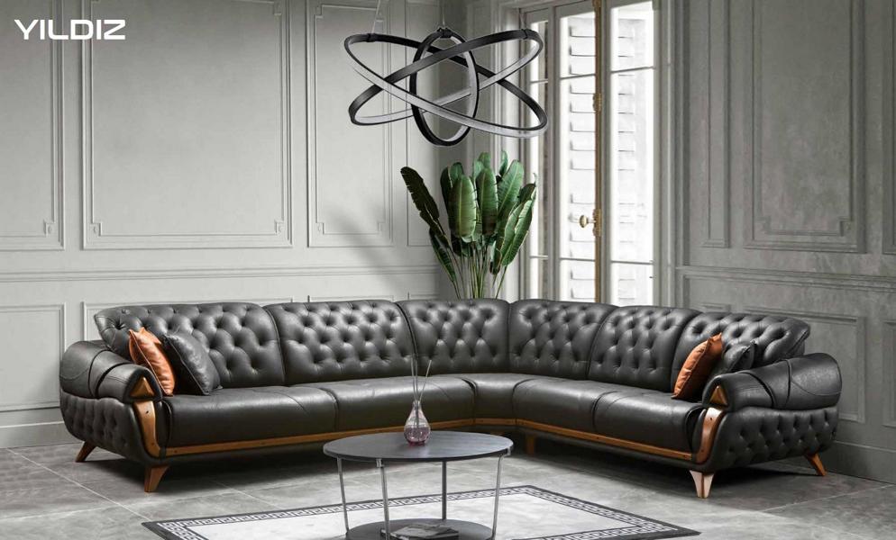 Living Room Leather Black Sofa Sofas L Shape Seat Color Corner Sofa Couch
