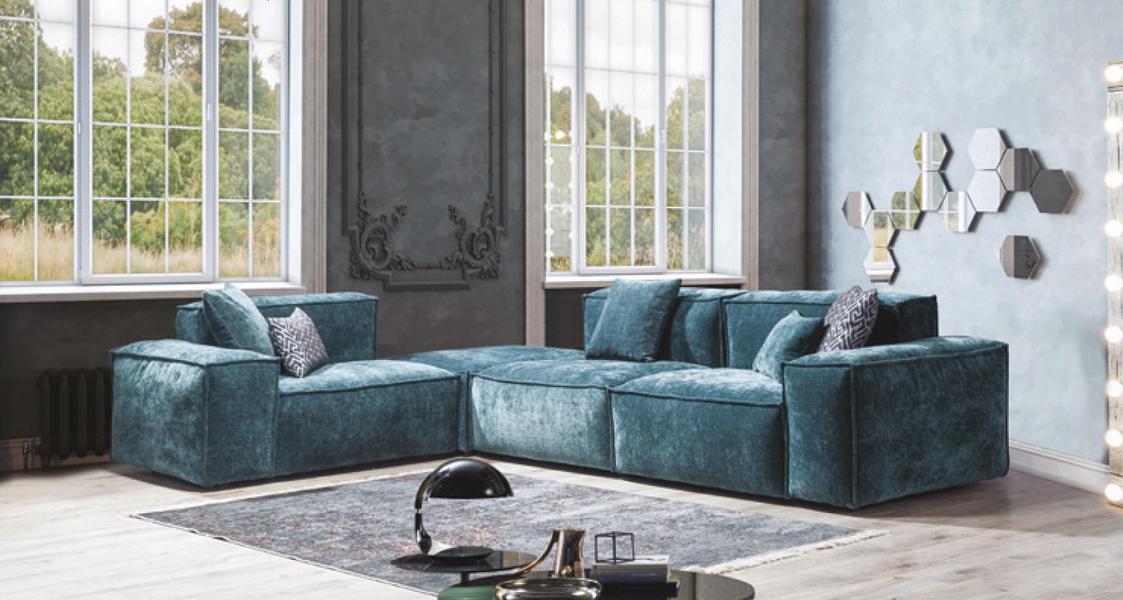 Corner Sofa L - Shape Blue Living Landscape Design Couches Furniture Sofa Couch