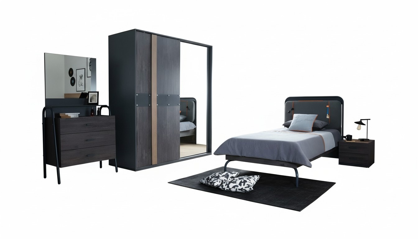 Children\'s Room Set in Gray Made of Wood with Modern Design