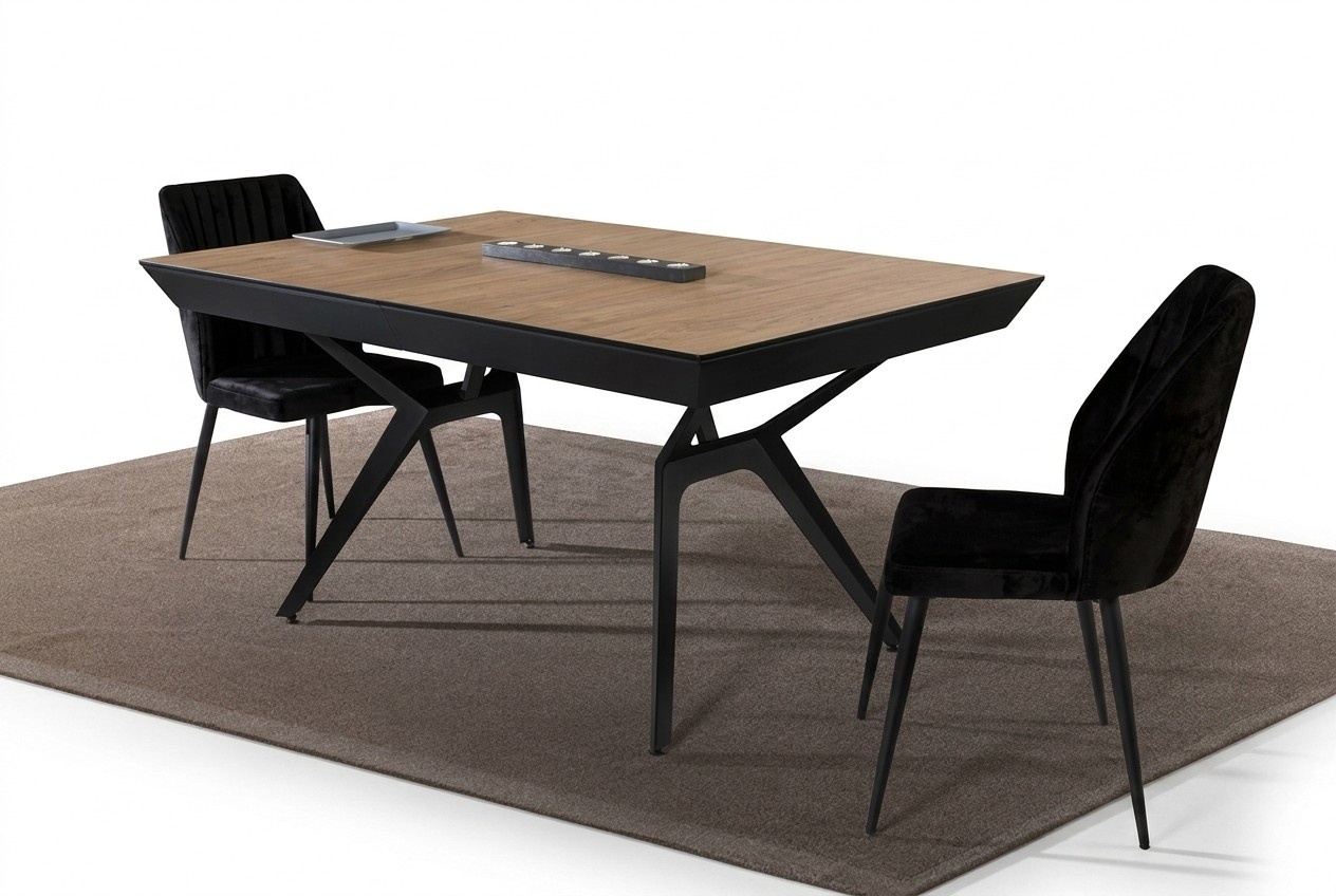 Kitchen table Dining room table Extendable design Luxury wood Brown table
