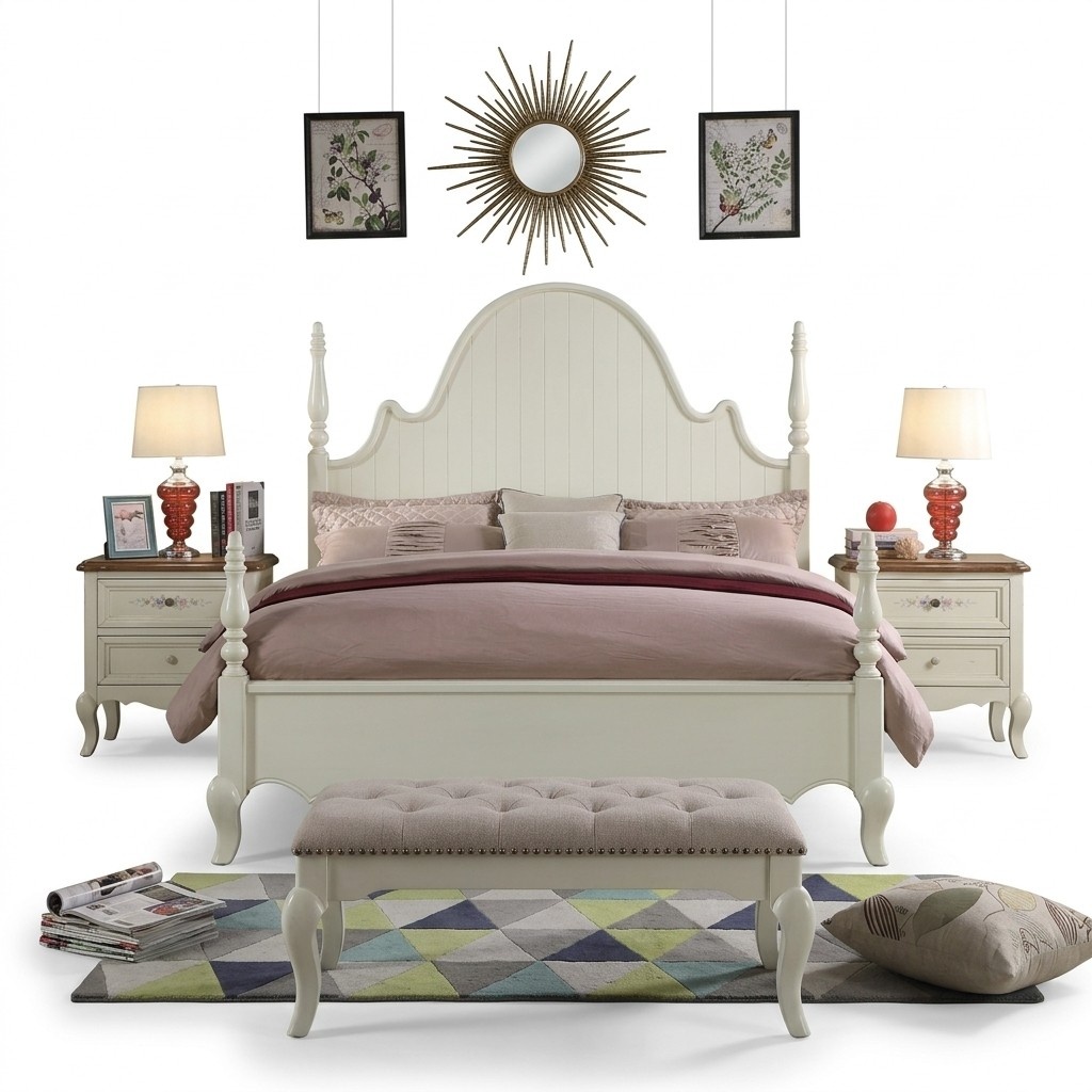 Class bedroom set 3pcs bed double beds 2x nightstand wood 3pcs New