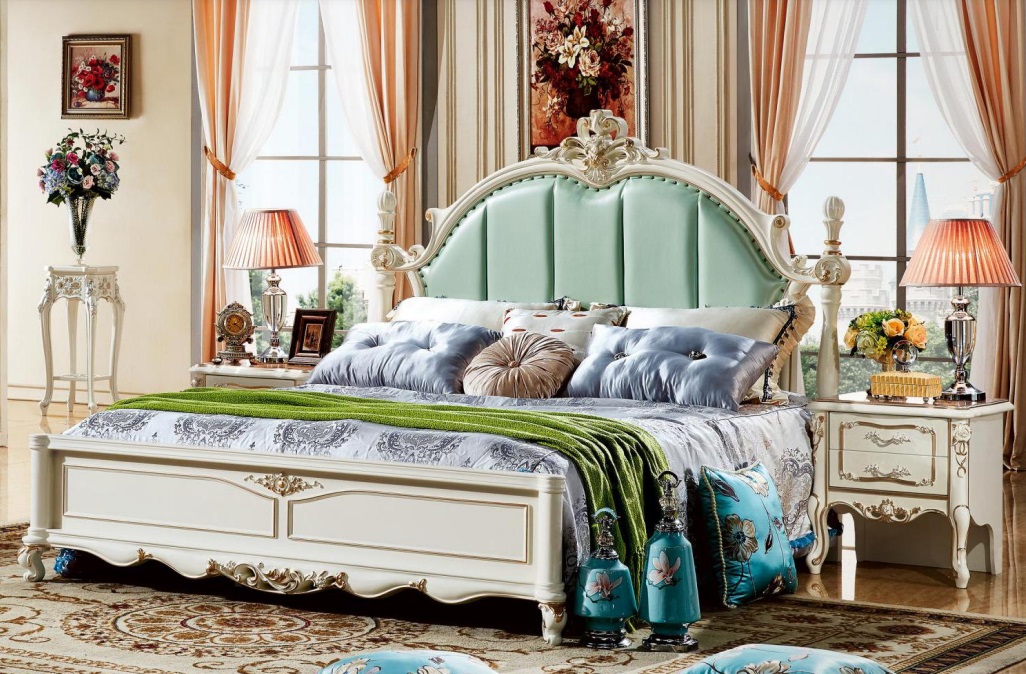 Classic Bedroom Bed Furniture Wood Leather Beds Baroque Rococo