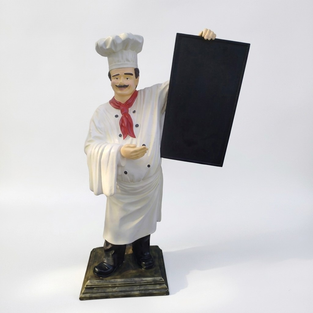 Decorative restaurant sculpture designed as chef with menu board figure 180cm height